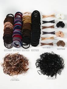 819件/套多功能棕色发圈，可爱女孩弹力发绳，耐用发饰，简约蝴蝶发夹，适合日常佩戴和返校季，头饰，爪夹，发圈 - 彩色 - 查看 8