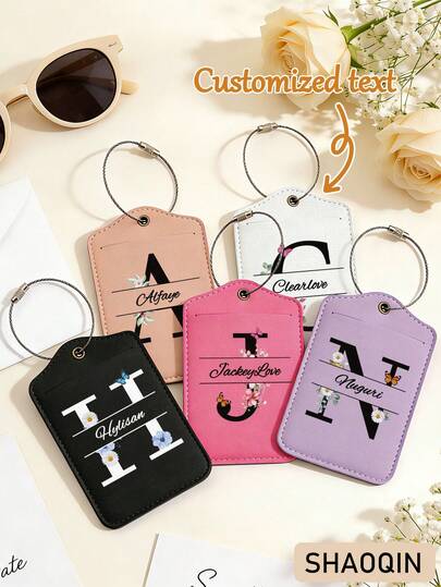 Etiqueta de equipaje con patrón de alfabeto floral personalizado, 26 estilos de A a Z, etiqueta de equipaje para crucero de carnaval, etiqueta de equipaje linda, adecuada para diversas maletas, etiqueta de identificación de equipaje, tarjeta de dirección, tarjeta de embarque, etiqueta portátil, etiqueta de bolsa de equipaje