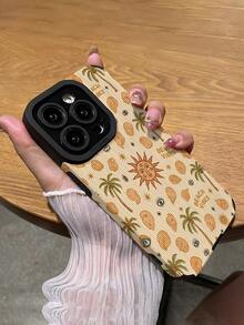 1pc Minimalist Retro Sun & Palm Tree Pattern Textured Soft Protective Phone Case, Suitable For Gifting To Friends And Lovers, Compatible With Apple And Phones ( 17/17 Air/17 Pro/17 Pro Max) - Multicolor - View 5