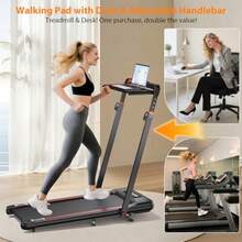 Walking Pad Treadmill With Desk Workstation 3.0HP Under Desk Treadmills With 8% Incline Handle Bar Foldable Portable Treadmill For Home Office 300lbs Capacity Remote Control APP - Red - View 3