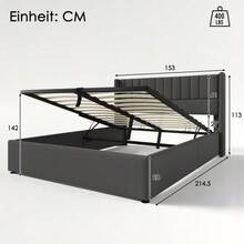 Storage Bed, Upholstered Bed, Hydraulic Double Bed 140x200cm, Wooden Slatted Base, Bed With Metal Slatted Base, Linen, Grey - Dark Grey - View 5