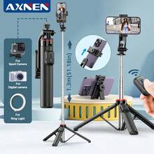 AXNEN Palo de selfie portátil de 51 pulgadas con luz LED, soporte desmontable para teléfono, trípode multifuncional extensible, obturador remoto inalámbrico, compatible con teléfonos iOS y Android/cámaras/GoPro, adecuado para vacaciones de verano, viajes, actividades al aire libre, transmisión en vivo, etc. - Negro - Ver 3