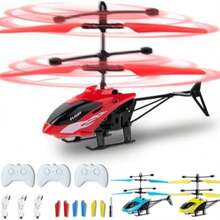 Mini Toy Airplane Gesture Sensing Indoor Flying Helicopter Toys, Remote-Controlled Helicopter Children's Toys With LED Lights, Birthday Gifts For Boys And Girls (Red) - 藍色 - 查看 5