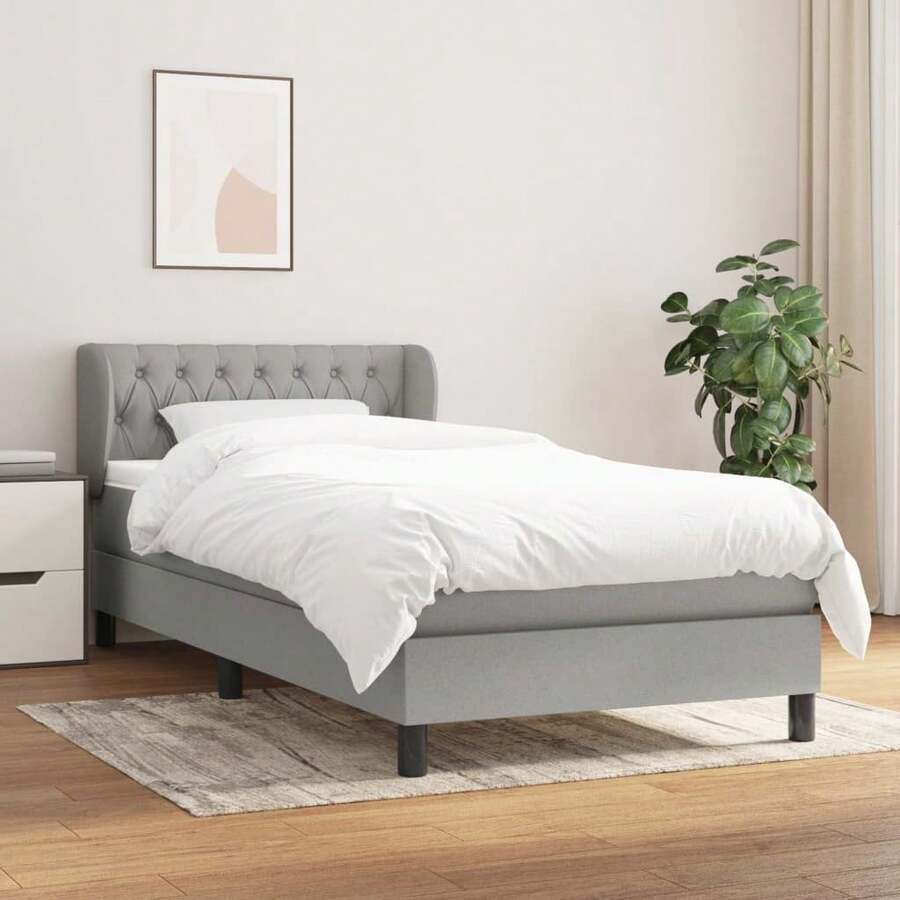 vidaXL Boxspringbett Mit Matratze Hellgrau 90x190 Cm Stoff - Grey - View 1