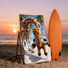 1pc Funny Inverted Giraffe Print Beach Towel - Lightweight, Quick-Dry, Soft Polyester Beach Mat With Palm Tree And Ocean Pattern, Ideal For Camping, Beach, Surfing And Swimming, Beach Accessories | Modern Beach Towel | Durable Beach Mat, Beach Towel - Fun Upside-down Giraffe - View 5