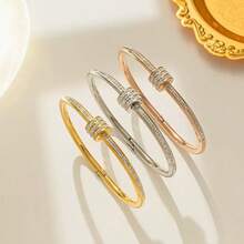 1pc Stainless Steel Rhinestone Decorated Waist Bangle Bracelet, Minimalist Fashion, Non-Fading, Titanium Steel, Elegant - Slim Waist Bracelet - View 12