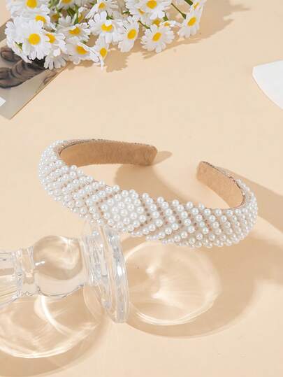 1 pieza Diadema vintage francesa de perlas, accesorio de cabello elegante para novia, versátil para boda