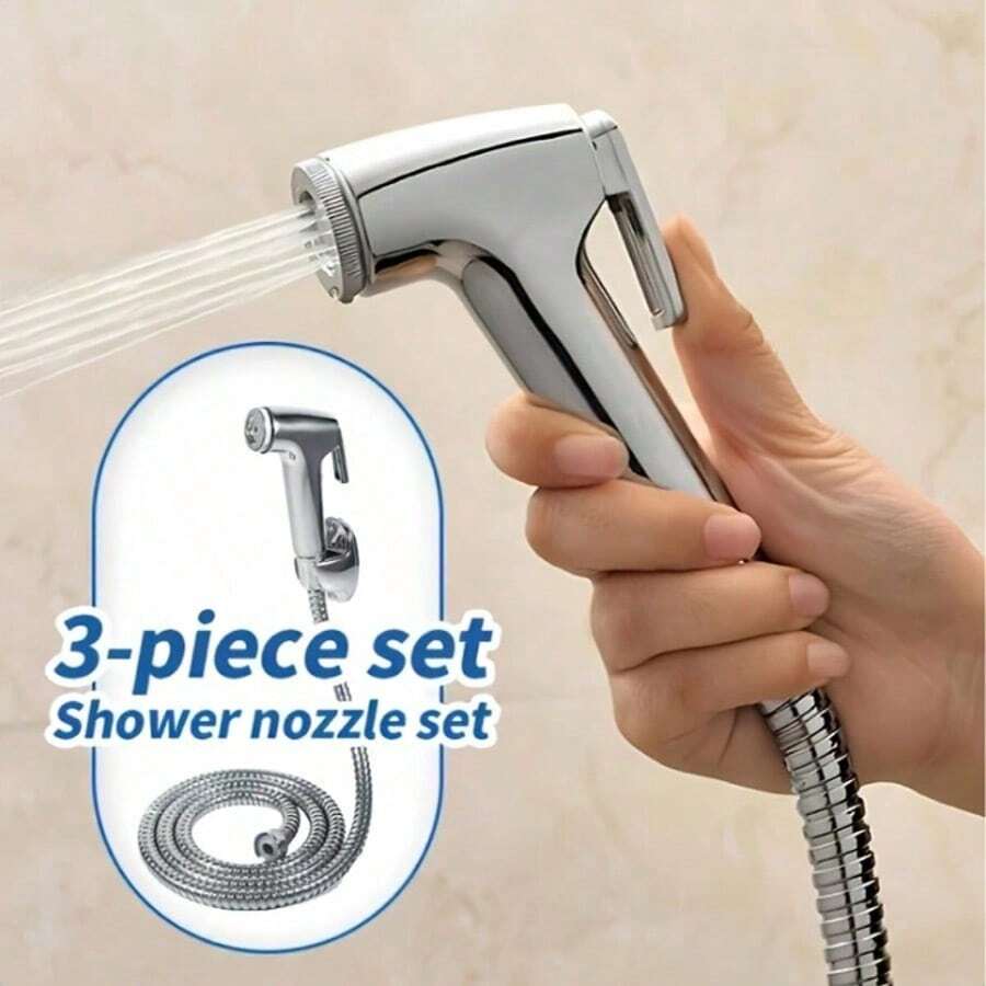Anti-Rust High Pressure Handheld Shower Set - Bathroom Cleaning Gun, Includes 59-Inch Flexible Hose And Wall Mount Bracket, Self-Cleaning Nozzle For Toilet/Shower/Pet Cleaning, Handheld Toilet Sprayer, Toilet Faucet, Diaper Cleaning Sprayer, High-Pressure Shower Head, Ideal For Women's Hygiene Cleaning, Bathroom Cleaning System, Modern Shower Head, Durable Plastic Hose. - Set - View 1