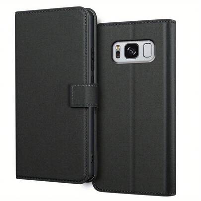 For Samsung Galaxy S8 / S8+ / S8 Plus, Black PU Leather Wallet Flip Cover Case With Stand And Card Slots