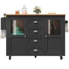 Kitchen Island, Kitchen Unit, Sideboard, 120x73(45)X93cm, Extendable Kitchen Trolley With Wheels, Towel Rack, Spice Rack, Adjustable Shelves, Two Doors, Four Drawers, White/Black - Black - View 5