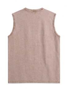Guitar Singer Print New Men's Premium Printed 210G  Pure Cotton Washed And Aged Waistcoat Sleeveless Vest Men's T-Shirt, Summer Casual T-Shirt Casual T-Shirt - Cà phê nâu - Xem 2