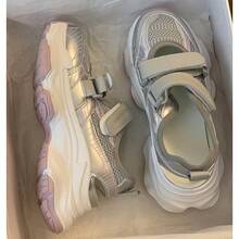Zapatillas de plataforma de moda estilo "dad" con cierre de , transpirables y versátiles que aumentan la altura para mujeres - Plateado - Ver 5