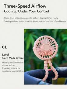 Octopus Baby Stroller Fan With Flexible Legs, 3 Speed USB Rechargeable Portable Fan, 360° Adjustable & Foldable Hands-Free Desk Fan, Low Noise With Night Light For Travel, Camping, Treadmill, Golf Cart, Office, Indoor & Outdoor Use - #黑色 - 查看 5