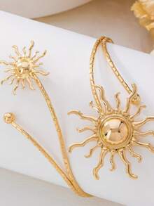 1pc Women's Elegant Multi-Purpose Geometric Sun Pattern Cuff Bracelet, Suitable For Daily Wear, Party And Casual Outfits - Gold - View 3