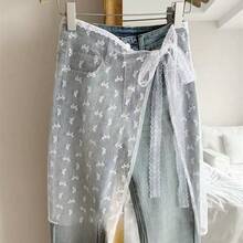Chân váy dài ren hoa đính sequin trong suốt dành cho nữ, chân váy chống nắng thời trang. - Nhiều màu - Xem 9