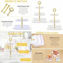 Juego de 2 soportes para cupcakes de 3 niveles soporte de plástico escalonado con borde dorado bandeja de torre de postre para fiestas de té baby shower y boda cuadrado - blanco - Ver 1
