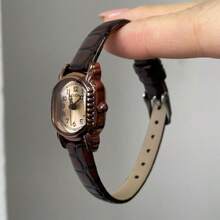 CILOA 1pc Minimalist Vintage Premium Small Dial Women's Watch, Dark Brown Thin Strap/Steel Band, Elegant Elegant Quartz Watch For Women - Black - View 2