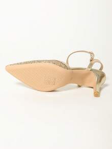 Women's Sequin Decorated Pointed Toe High Heel Sandals - Gold - View 9