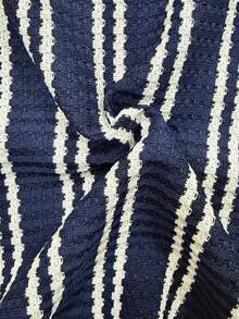Men's Striped Textured Loose Short Sleeve Shirt, Suitable For Summer - Navy Blue - View 4