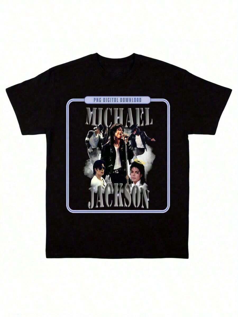 Classic Michael Jacksons King Of Pops-Shirt,Men Fashion Rock-Shirt,% Cotton-Shirt,Suitable Fans,& Holiday Men And Women Graphic Tee, Music,MICHAEL JACKSONS V4 TEE Vintage Graphic 90s Tee, Hop Streetwear Unisex Woman And Man Unisex Him Her, Y2K Style,Jackson Glove Graphic-Shirt FI6S - 黑色 7 - 查看 1