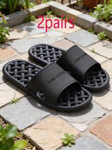 PVC Hollow Breathable Bathroom Slippers, Non-Slip Soft Bottom Quick-Dry Unisex Home Shower Flip Flops - Black - View 10