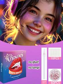 55~60颗/盒牙齿宝石套装 时尚DIY牙齿饰品，多种形状闪亮水晶，适合入门级牙齿宝石套装（不含灯和胶水） - 彩色 - 查看 18