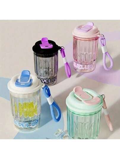 1 cốc nhựa đôi có tay cầm, dung tích 500ml/16.91oz, thích hợp dùng cho mùa hè, nhiều màu sắc và có ống hút kép.