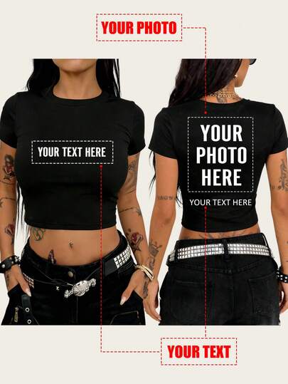 Áo thun nữ dáng croptop in ảnh tùy chỉnh hai mặt, cá nhân hóa với văn bản, phiên bản ủng hộ thần tượng/kỷ niệm - Thêm ảnh và văn bản yêu thích của bạn (ảnh bạn gái/ảnh cặp đôi/ảnh gia đình/ảnh selfie/ảnh thú cưng/ảnh bạn bè) để thiết kế áo thun in cá nhân hóa riêng, phù hợp cho (kỷ niệm/cầu hôn/đính hôn/ngày hai bạn thành một cặp)