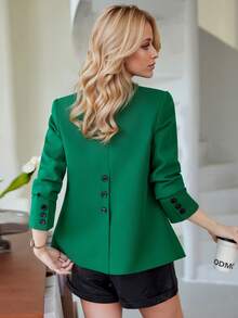 2026春秋新款绿色后开衩西装外套，优雅女神风女士西装上衣 - 綠色 - 查看 9