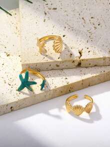 1 Set Bohemian Elegant Ocean Style Starfish & Shell Rings, Versatile Casual Beach Holiday Accessories - Multicolor - View 5