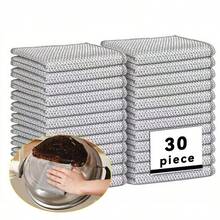 30片装加厚双面金属钢丝抹布，厨房洗碗布/锅碗瓢盆清洁布/毛巾清洁工具 - 銀絲 - 查看 10