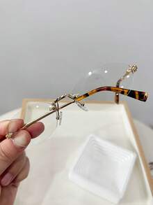 1pc Women Square Frameless Gold Non-Prescription Glasses, Decorative For Daily Outings And Street Photos - Multicolor - View 17