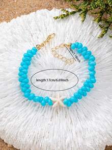 1 Peça Pulseira de Contas em Formato de Estrela-do-mar para Mulheres, Pulseiras Empilháveis com Tema Boêmio Colorido de Praia e Oceano, Presente de Joia de Férias de Verão para Ela - Multicolorido - Visão 7