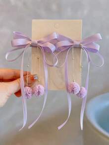 2 chiếc kẹp tóc tua rua thắt nơ bằng vải tinh tế, thanh lịch dành cho bé gái - Màu tím hoa cà - Xem 4