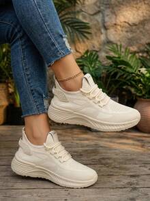 Comfortable And Breathable Pink Mesh Sneakers For Women, Beige Non-Slip Sneakers On Special Offer, Modern And Versatile For Women, Ideal For Street Sports, Hiking And Commuting. - 米色 - 查看 5