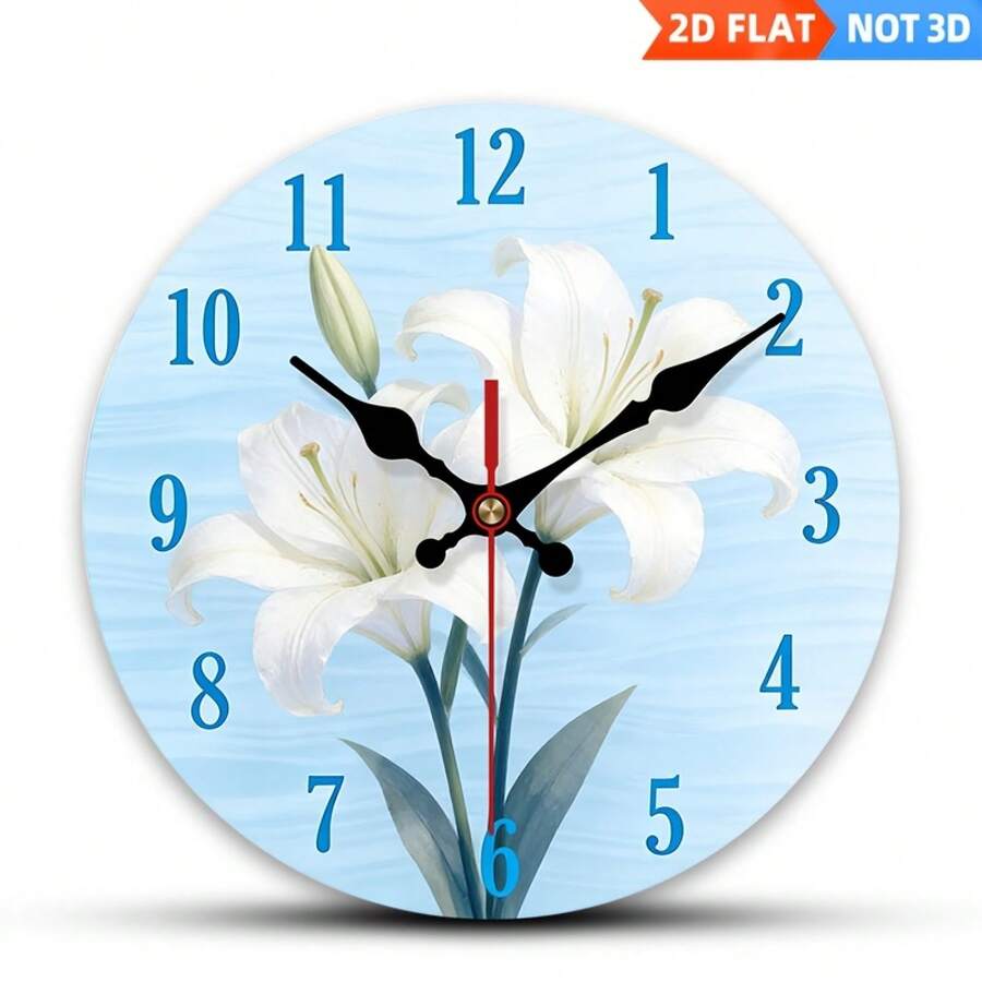 1 Piece Modern Minimalist Lily Flower Wall Clock - Round Wooden Silent Non-Ticking Battery-Operated - Suitable For Bedroom, Living Room Decoration, 10inch Decorative Clock (AA Batteries Not Included), 2D Flat Design,Centro De Mesa,Furniture Living Room,Stuff For Bedroom,House Deocr,Home Deocr Living Room,Cucco,Furniture - A - View 1