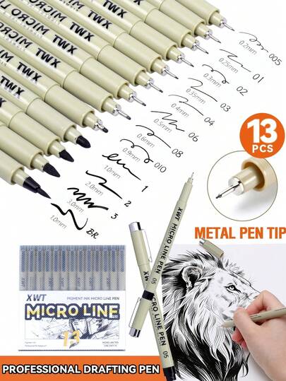 Bộ bút vẽ chuyên nghiệp 13/16 chiếc, ngòi mảnh 0.3-1.0mm mực đen, đầu bút mảnh viết trơn tru, thích hợp cho họa sĩ phác thảo/viết nhật ký/vẽ truyện tranh/thư pháp/vẽ kỹ thuật, bộ dụng cụ nghệ thuật chất lượng cao, quà tặng Ngày của Mẹ, cần thiết cho học sinh và người lớn chuẩn bị năm học mới 2026.
