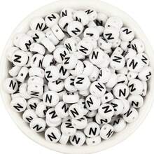 200/500/1000颗 4x7mm 黑色底金色字母图案珠子，DIY项链首饰制作材料 - 白底黑字 - 查看 31