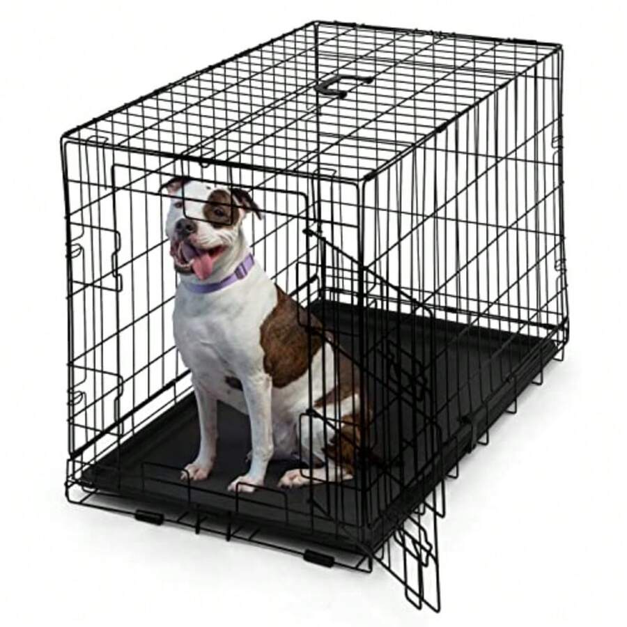 Foldable Dog Crate Wire Metal Dog Kennel W/Leak-Proof Pan Protecting Feet Divider Panel Single Or Double Door Small Medium Large Dog Crate Indoor Cage 30 W/Single Door - 30 帶單門 - 查看 1