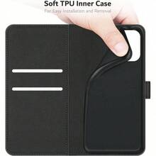 Funda tipo cartera de piel de poliuretano negro con soporte y ranuras para tarjetas para Samsung Galaxy A21S - Negro - Ver 10