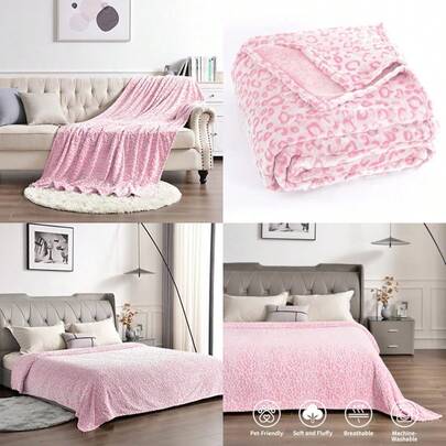 Pleasant Boulevard Leopard Throw Blanket Fleece Premium Lightweight Cozy Warm Plush Microfiber Bedspread for Couch Sofa and Bed Pink Throw (50 x 60 inches