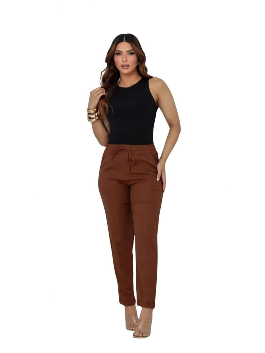 Women's Dress Pants, Linen Capri Style, Casual And Modern - Rỉ Nâu - Xem 1