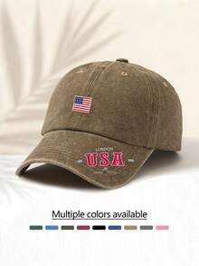 1 pieza Gorra de béisbol lavada de moda versátil y casual con estampado de "Bandera de LONDRES EE. UU.", artículo de estilo esencial, adecuado para todas las estaciones, gran regalo para familiares y amigos, playa, vacaciones - gorra lavada - Ver 16