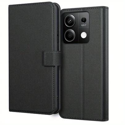Ốp lưng kiêm ví có chân đế và khe đựng thẻ cho Note 13 5G / Note 13 Pro 5G / Poco X6, da PU màu đen.