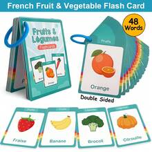 French Learning Flash Cards For Kids, Double-Sided Vocabulary Cards, Early Education Language Learning Toys, 4 Theme Includes Food Animals Body Parts Fruits & Vegetables, Preschool Homeschool French Learning Resources Educational Toys - Multicolor - View 14
