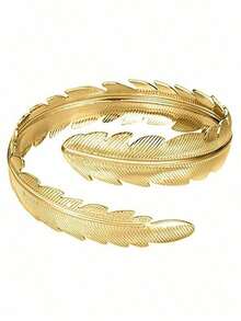 6pcs Set Geometric Metal Armband Exaggerated Leaf Bracelet Set, Suitable Party,, Daily Wear - Gold - View 3
