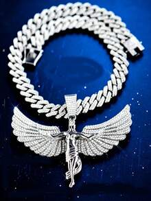 Collier chaîne cubaine en or/argent 23 carats avec pendentif 23 serti de diamants. Collier de luxe avec pendentif diamant étincelant 23 carats. Chaîne cubaine style rappeur hip hop - collier pendentif - Voir 1