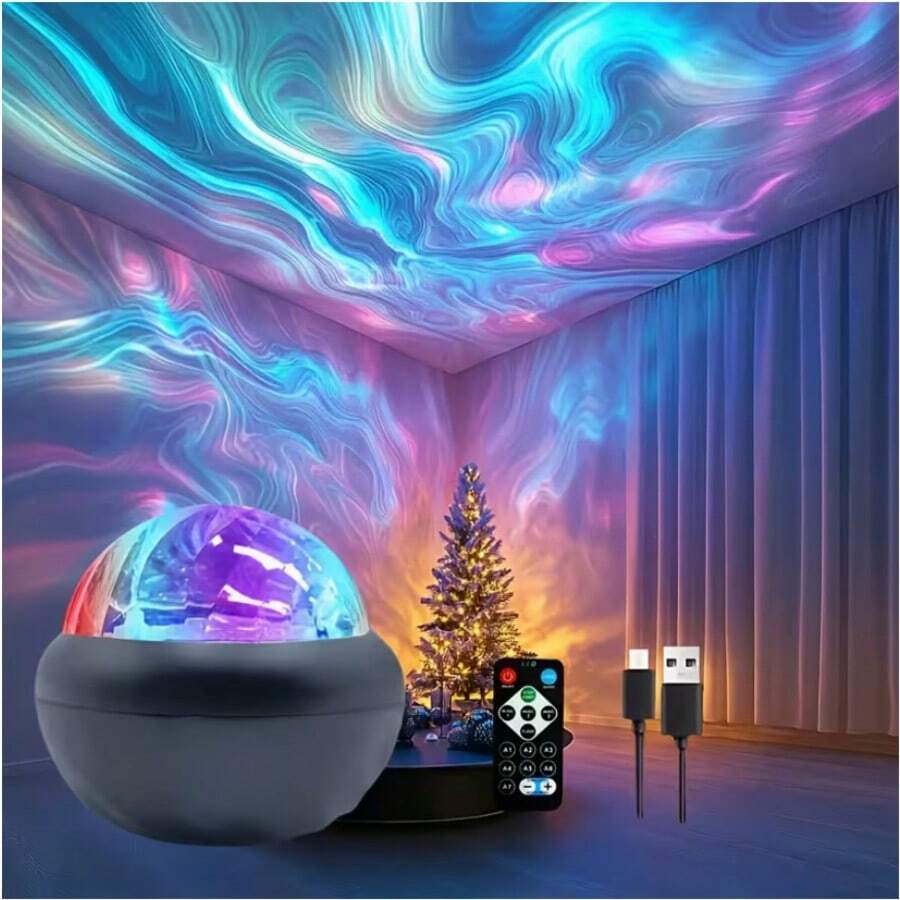 Lampe projecteur à lumières du nord alimentée par USB avec télécommande, éclairage d'ambiance LED variable pour la décoration de la chambre et du salon, crée une ambiance spéciale pour les événements à la maison, abat-jour en plastique