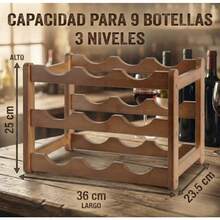 Cava de Vino y Porta Botellas de Madera para 9 Botellas Estante de 3 Niveles Compacto para Encimera de Cocina Bar y Cava de Vino Botellero de Bambú Natural con Diseño Inclinado para Conservación - Amarillomarrn - Ver 4