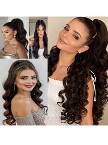 24 Inch Dark Brown Deep Wave Clip-In Ponytail Hair Extension - Heat Resistant Synthetic Fiber, Natural Curly Hair Styling Accessory, Suitable For Women's Daily Use, Daily Hairstyle Styling Accessory, Voluminous Curly Heat Resistant Fiber Wig - Linen Brown - View 6
